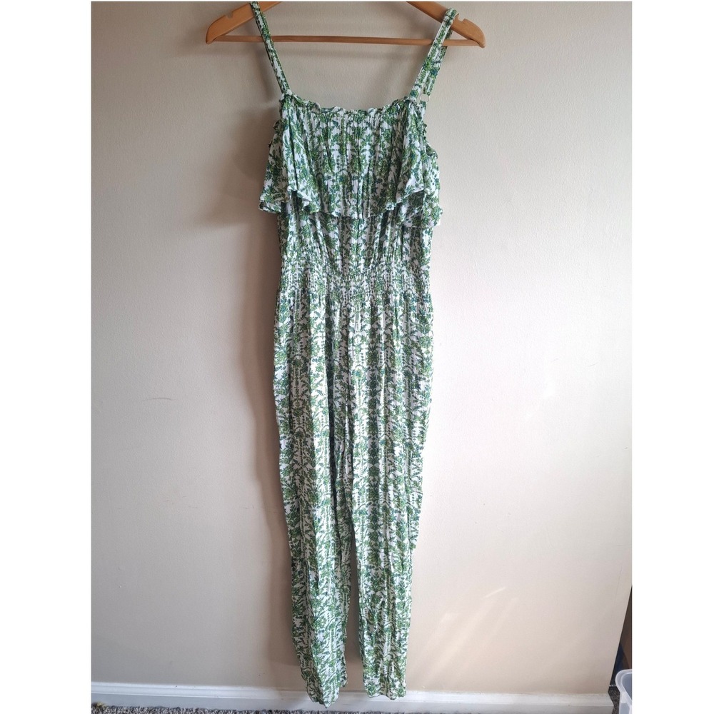 talulah Forest Fairy Green Floral Jumpsuit Ruffle Overlay Flowy Boho Whimsy Sz S